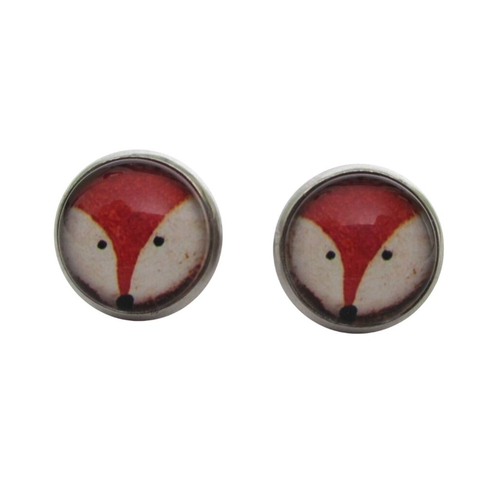 New Fox Face Pierced Post Stainless Earrings Nature Wildlife Animal Jewelry Gift